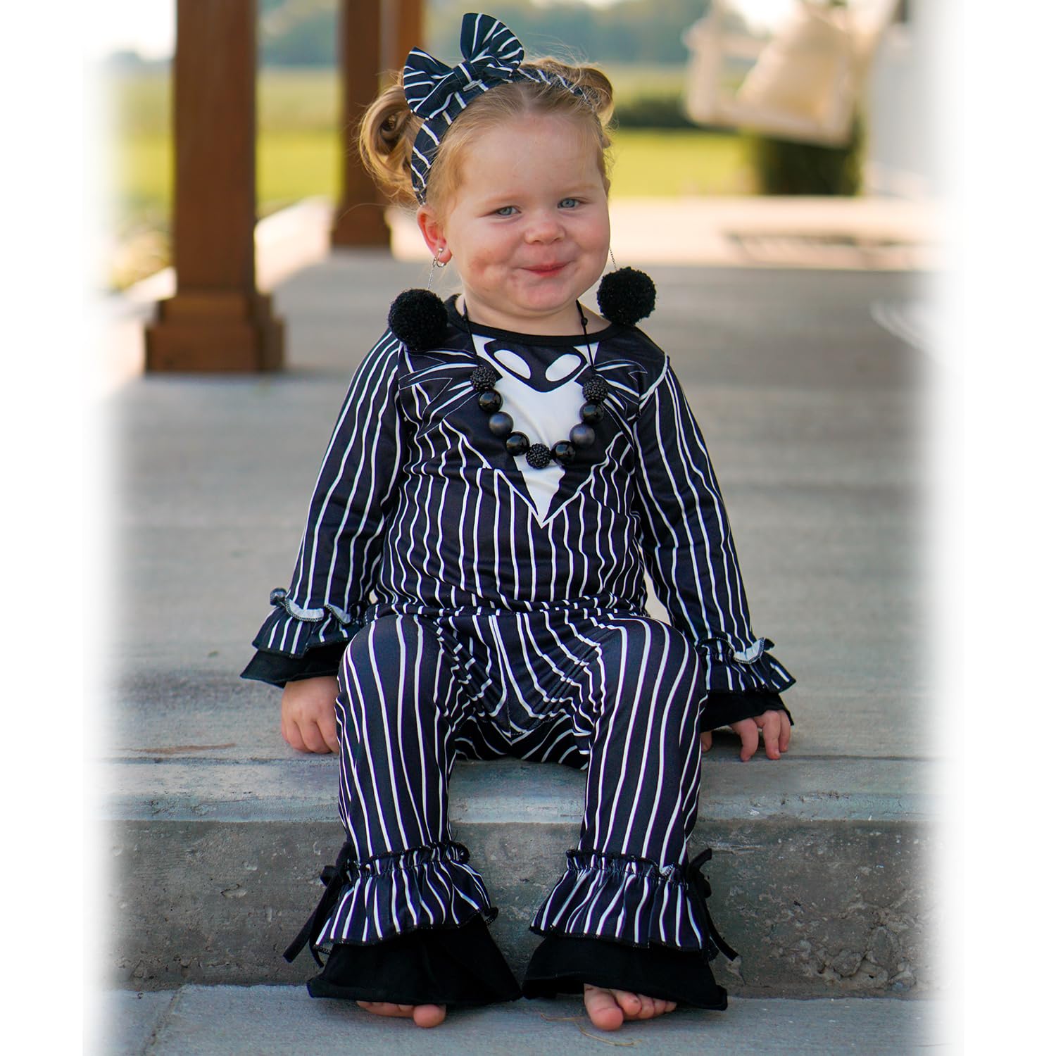 Little Girl Halloween Outfit – Toddler Jack Skellington & Sally Inspired Fall Clothing Set (4T–5T)
