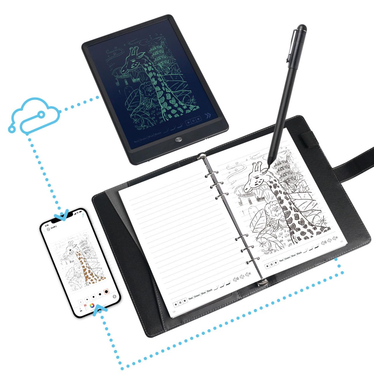 Ophaya Pro+ Smart Digital Pen & Notebook – Real-Time Sync, Searchable OCR & Audio Recording System (Black)