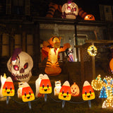 7FT Halloween Candy Corn Pathway Lights – Outdoor LED Walkway Marker Stakes (4 Corncob Lights, Waterproof, Connectable)