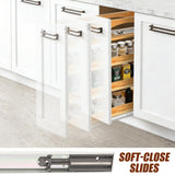 Solid Wood 4-Tier Pull-Out Spice Rack – Slim Soft-Close Cabinet Organizer for Narrow Pantry Spaces