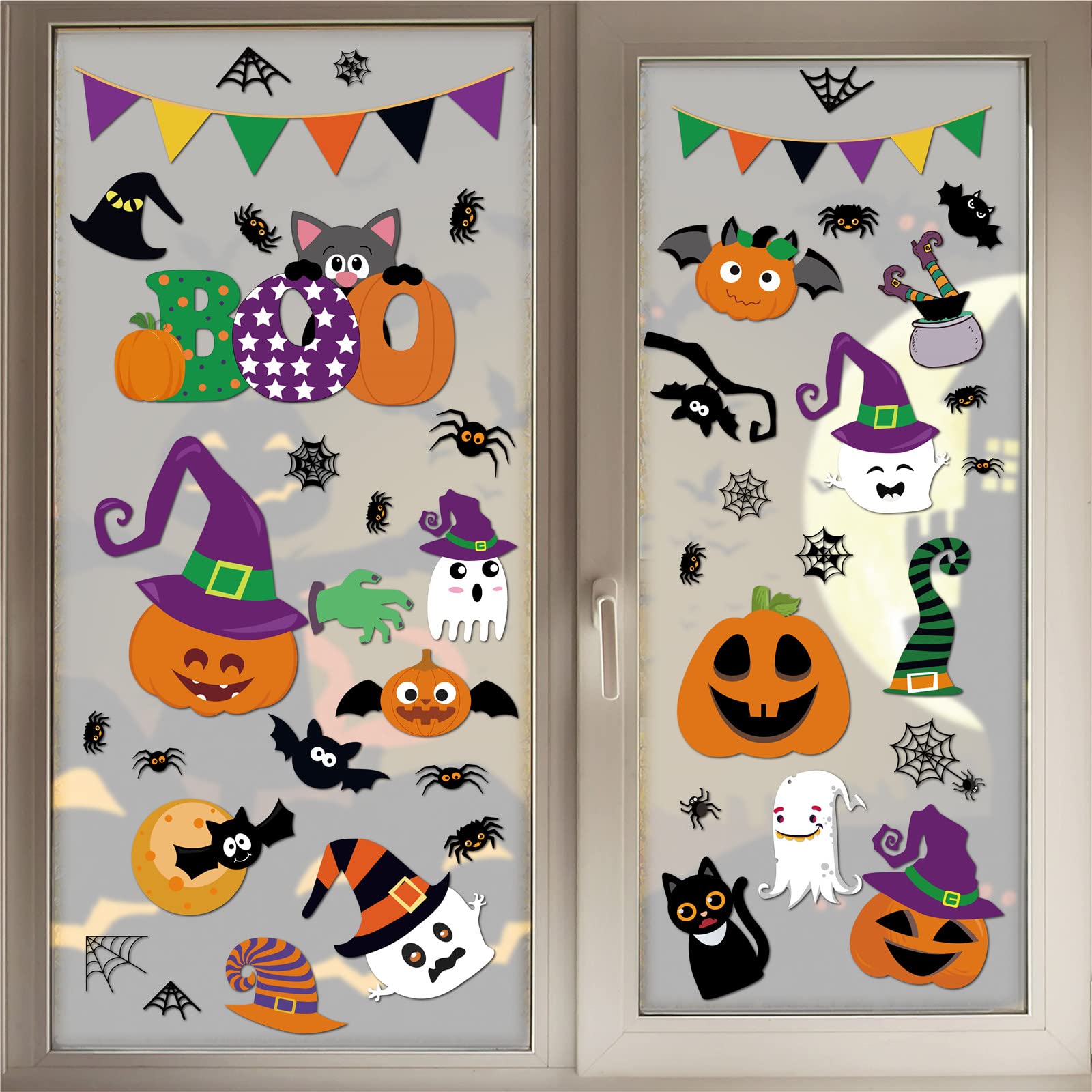 Purple Halloween Window Clings – 232PCS Gel Stickers with Ghosts, Pumpkins & Skulls