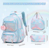 Rainbow Butterfly Backpack for Girls with Lunch Bag & Pencil Case Set, Kids School Backpack for Kindergarten, Elementary & Middle School Students