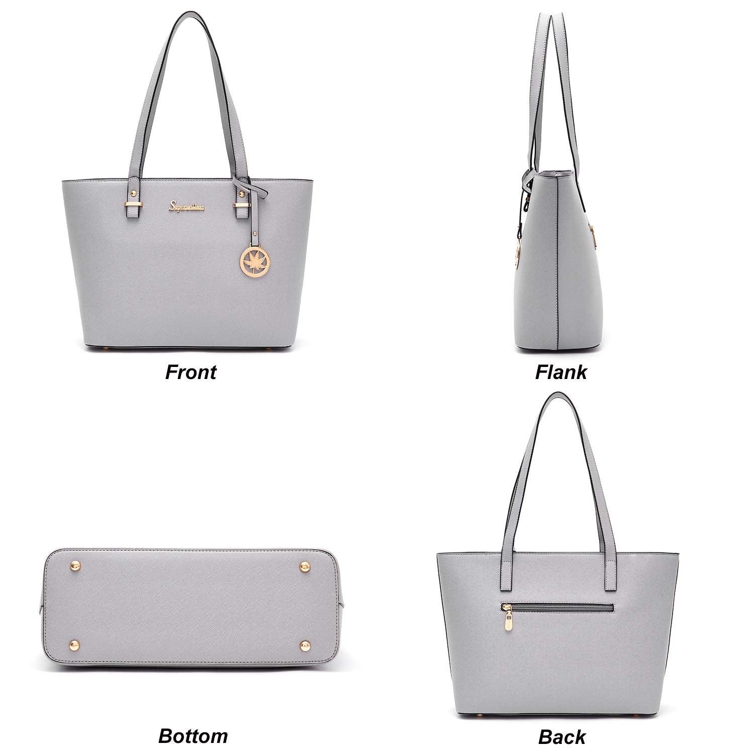 Soperwillton 5-Piece Handbag Set for Women – Tote, Shoulder Bag, Wallet & Clutch Purse Set (Grey)