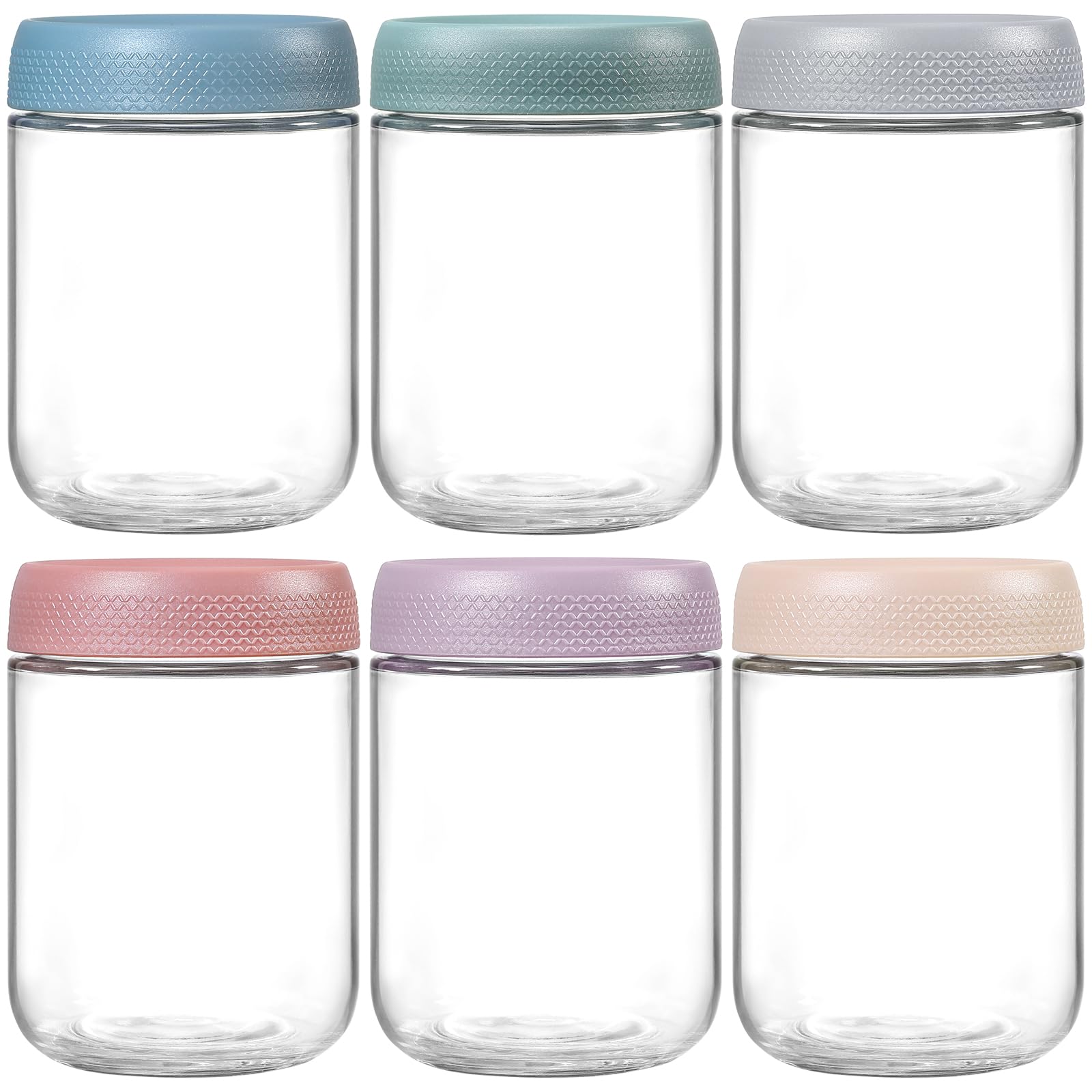 Airtight Glass Food Storage Jars – 16 oz Stackable Leakproof Containers (6-Pack, Multicolor)