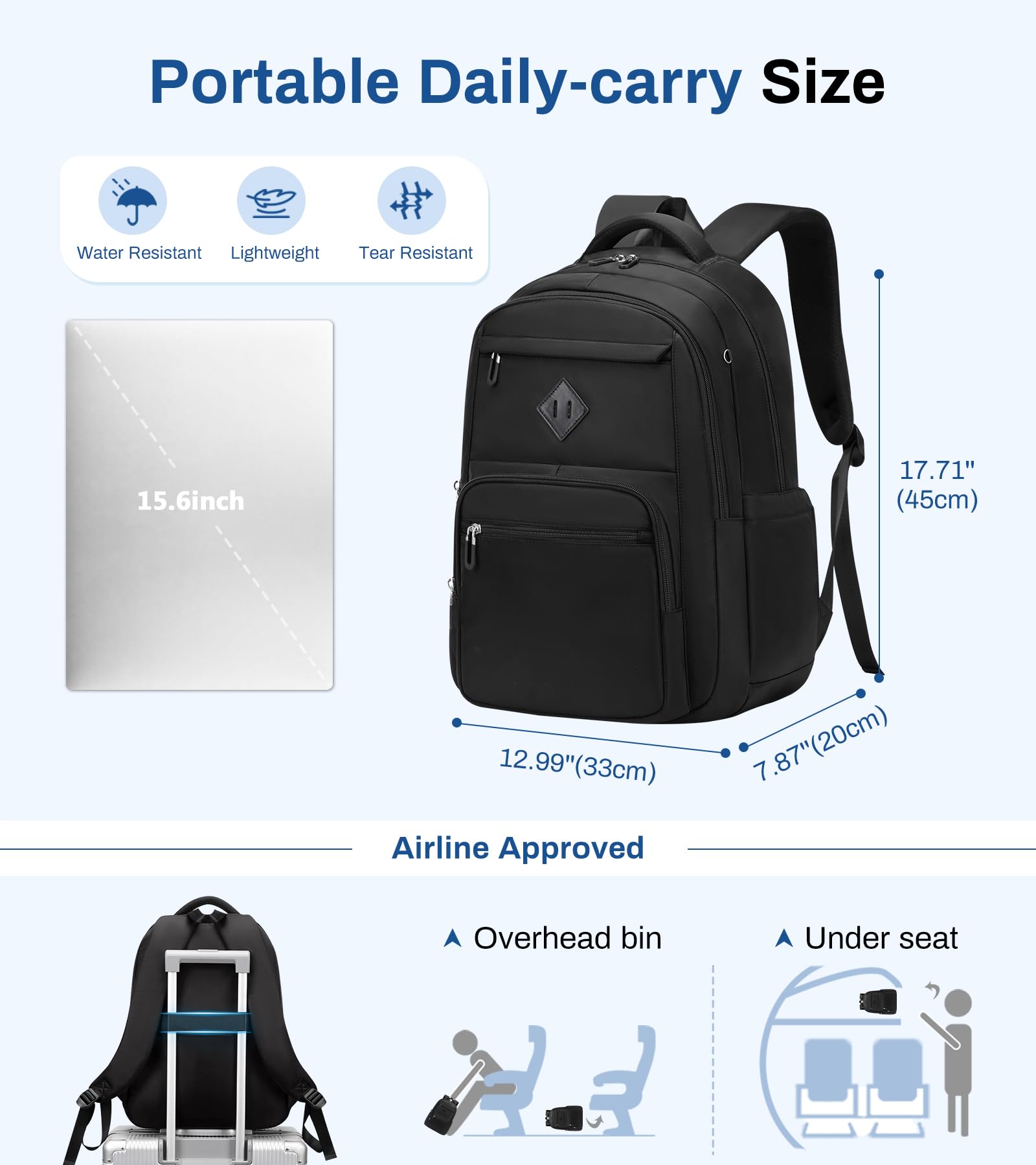 Lightweight School Backpack with Laptop Sleeve – Classic Unisex Bookbag for Teens & College