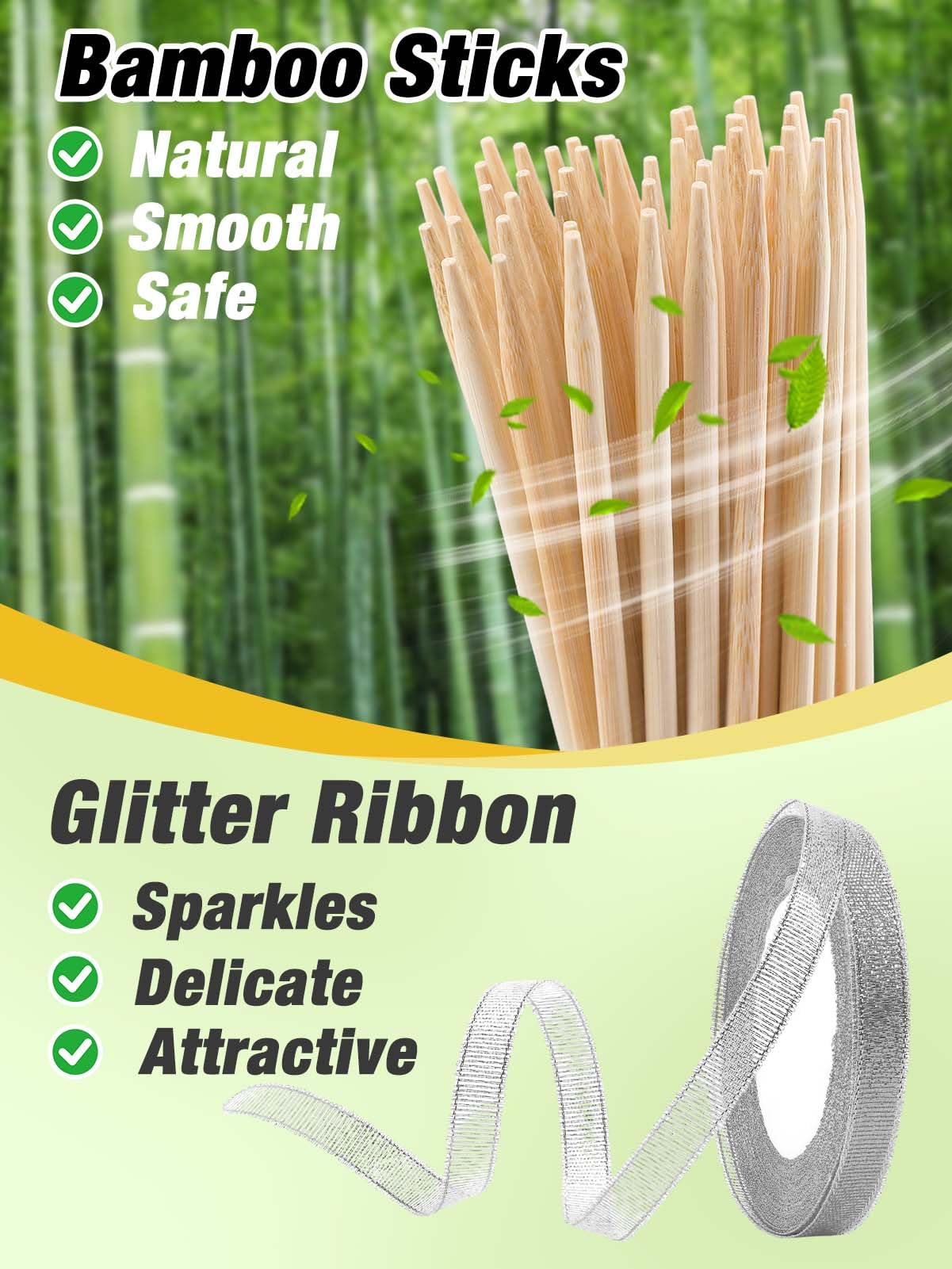 48 Pcs Candy Apple DIY Kit – Silver Glitter Edition 🍬 Includes Bamboo Sticks, Candy Wrapping Glass Paper & Glitter Ribbon