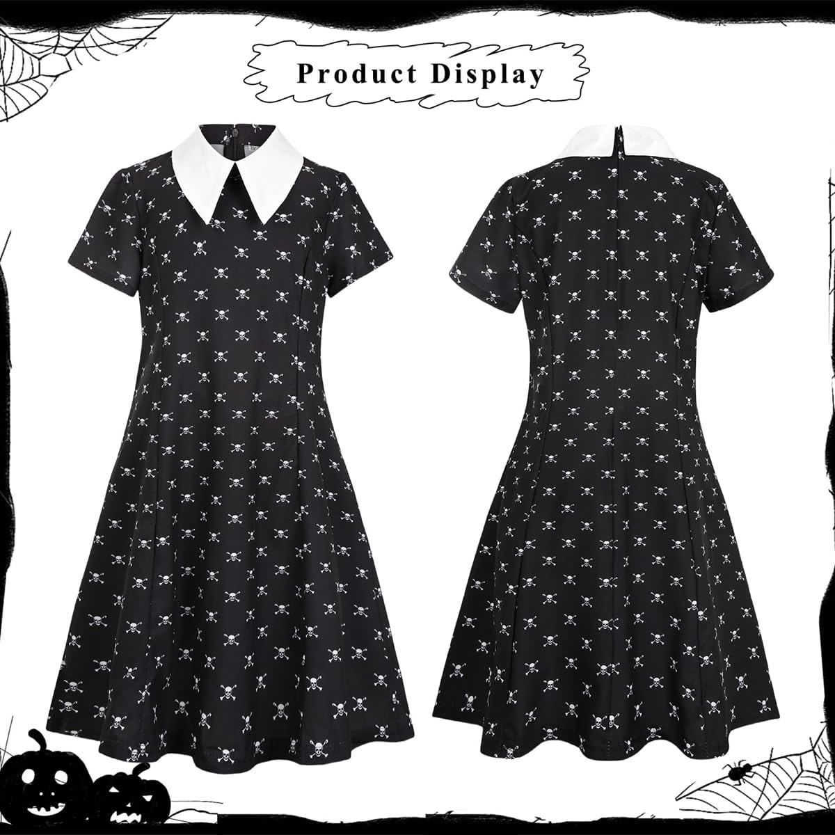 Girls Halloween Princess Costume Set – Cute Black Dress with Necklace, Hairpin, Socks & Stickers