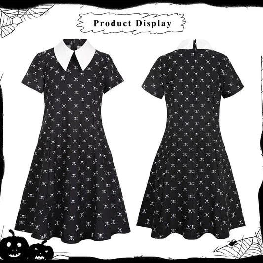 Girls Halloween Princess Costume Set – Cute Black Dress with Necklace, Hairpin, Socks & Stickers