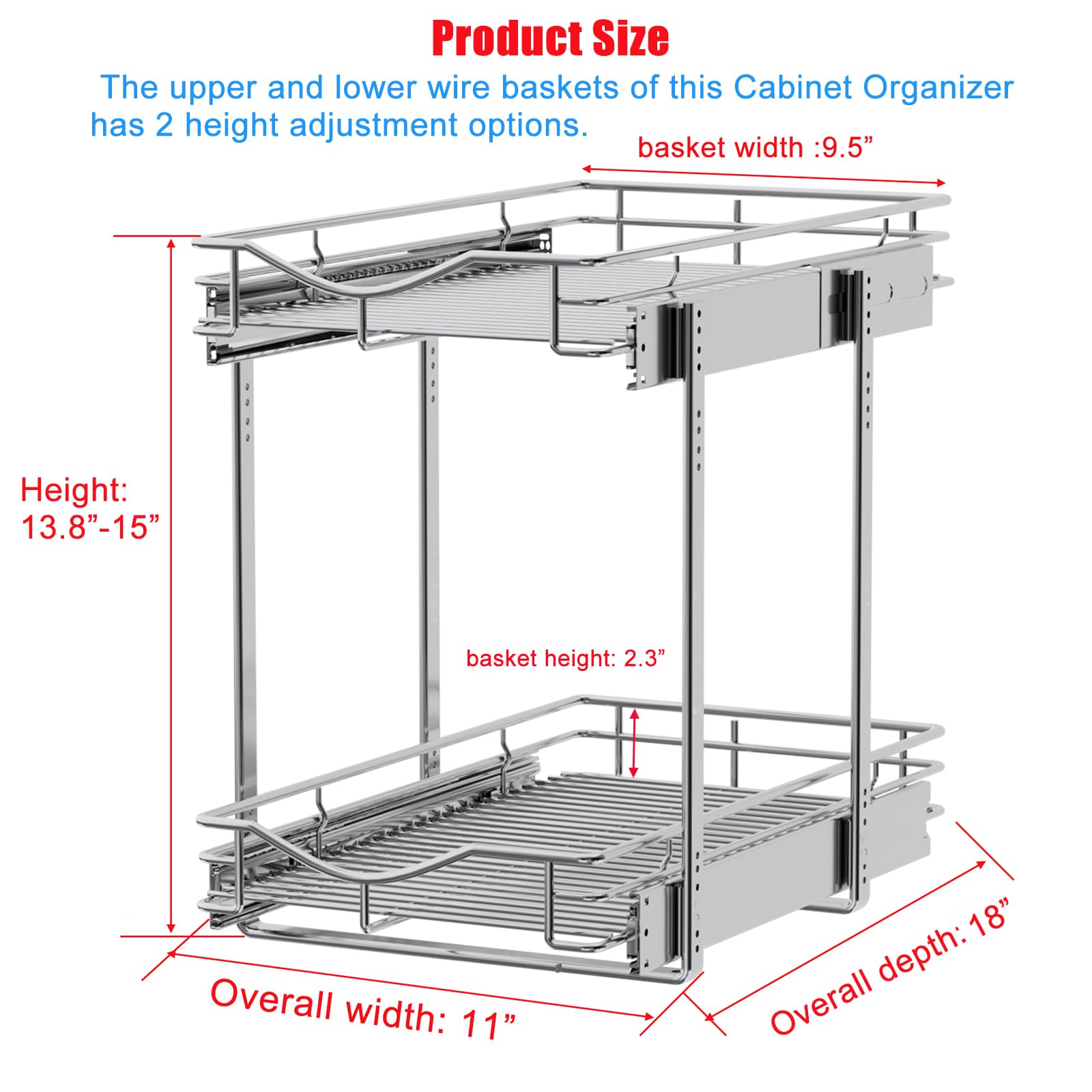 DINDON Narrow 2-Tier Chrome Pull-Out Cabinet Organizer – Heavy-Duty Metal Slide-Out Shelves for Compact Cabinets