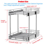 DINDON Narrow 2-Tier Chrome Pull-Out Cabinet Organizer – Heavy-Duty Metal Slide-Out Shelves for Compact Cabinets