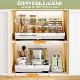 DOMNIU Expandable Pull-Out Cabinet Drawer Set – Adjustable Slide-Out Storage for Kitchen, Pantry & Under Sink (White, 4 Pack)