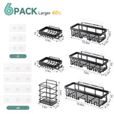 Adhesive Shower Caddy Organizer Set (6-Piece) – Stainless Steel Bathroom Storage with Soap Dish & Toothbrush Holder