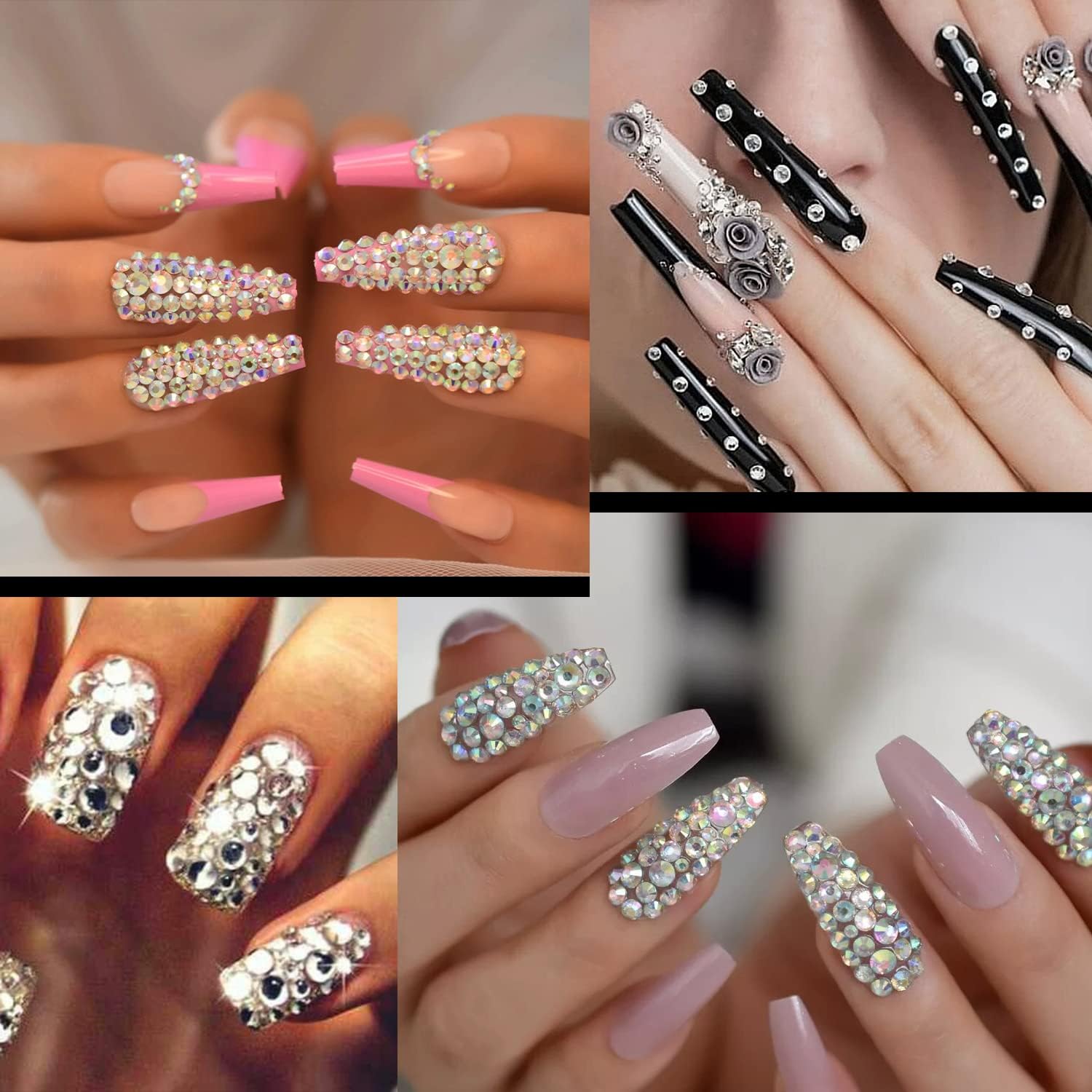 12-Color Rhinestone Nail Art Kit with AB & Clear Gems – 4500+ Crystals, Glue, Tweezer & Picker Pencil Set