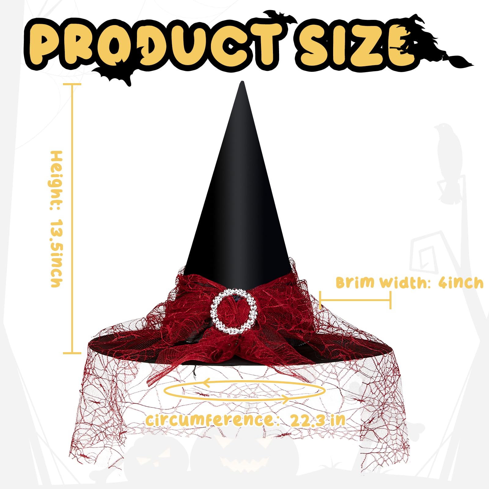 Red Lace Witch Hat with Rhinestone Buckle – Elegant Halloween Costume Accessory