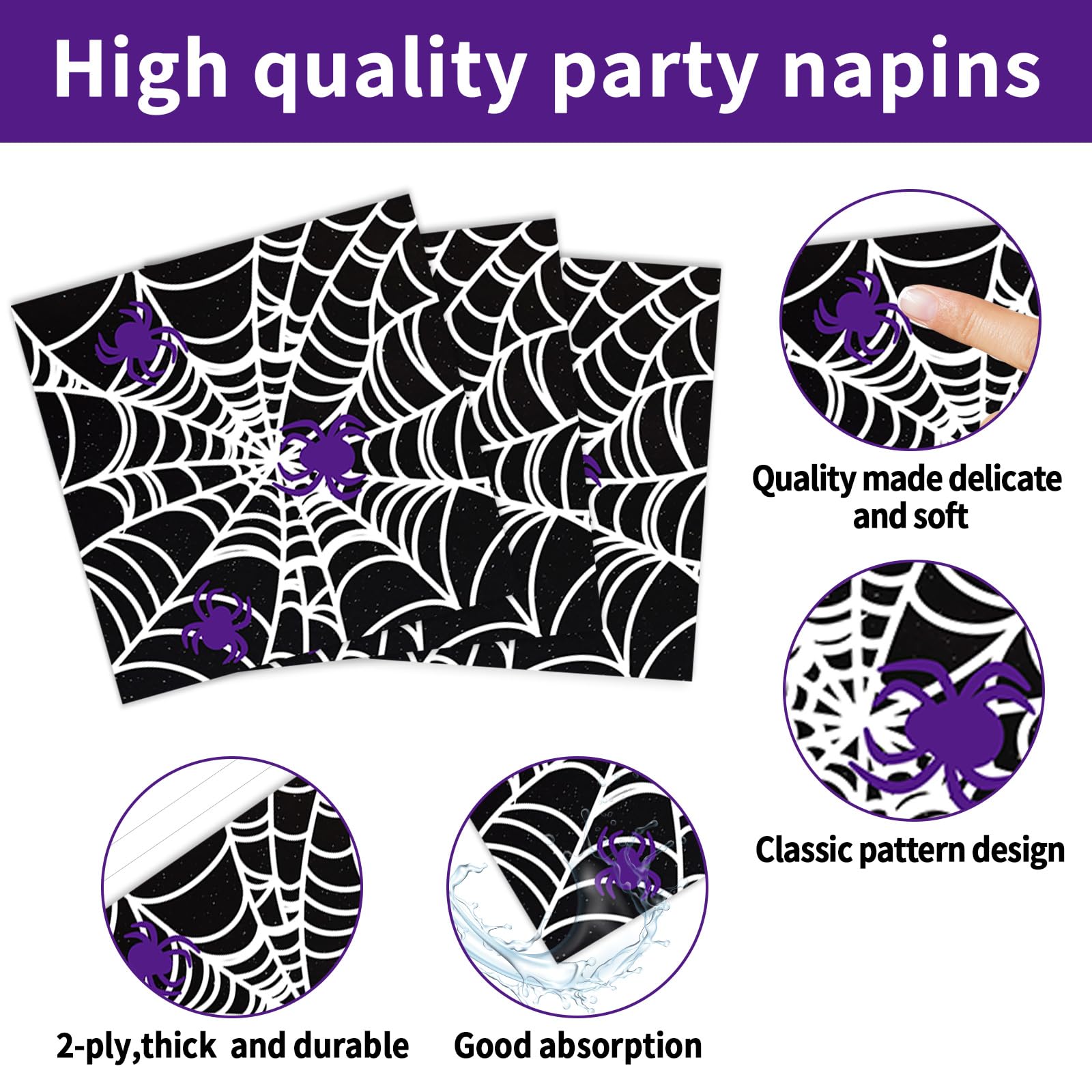 Halloween Spider Web Party Tableware Set – 96 Pcs Disposable Plates, Napkins & Forks for 24 Guests