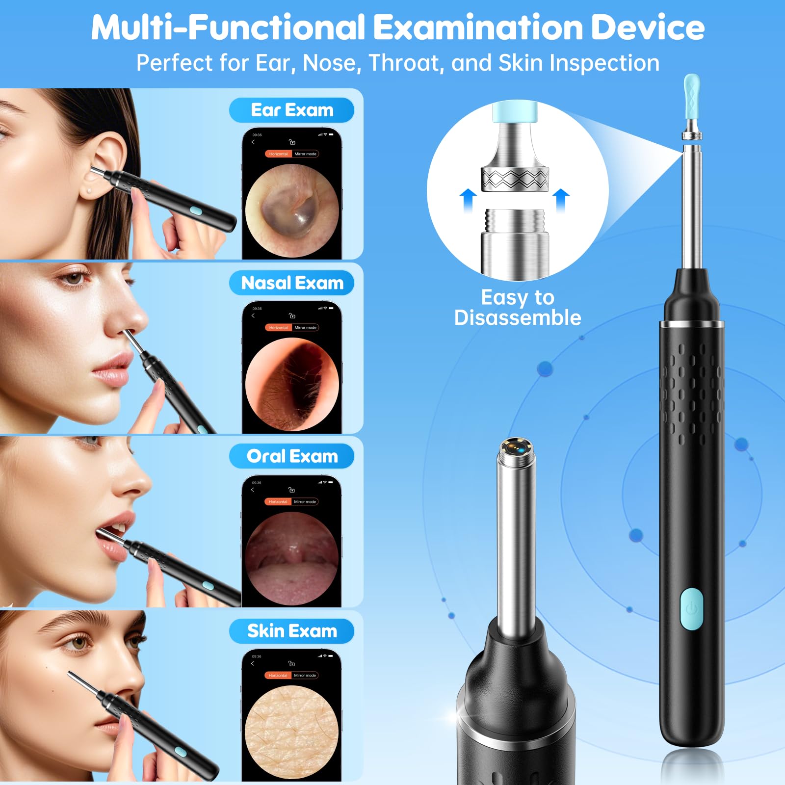 Wireless Ear Wax Removal Tool with 1080P HD Camera & App Control – Smart Ear Cleaner Kit with LED Lights and Rechargeable Battery (Black Edition)