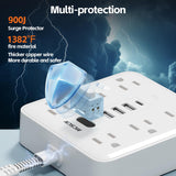 10-in-1 Slim Power Strip with Flat Plug – Surge Protector with 6 AC Outlets & USB-C (White)
