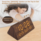 DreamSky Wooden Digital Alarm Clock with Large Display, Date & Temperature – USB Charging Bedside Desk Clock Brown