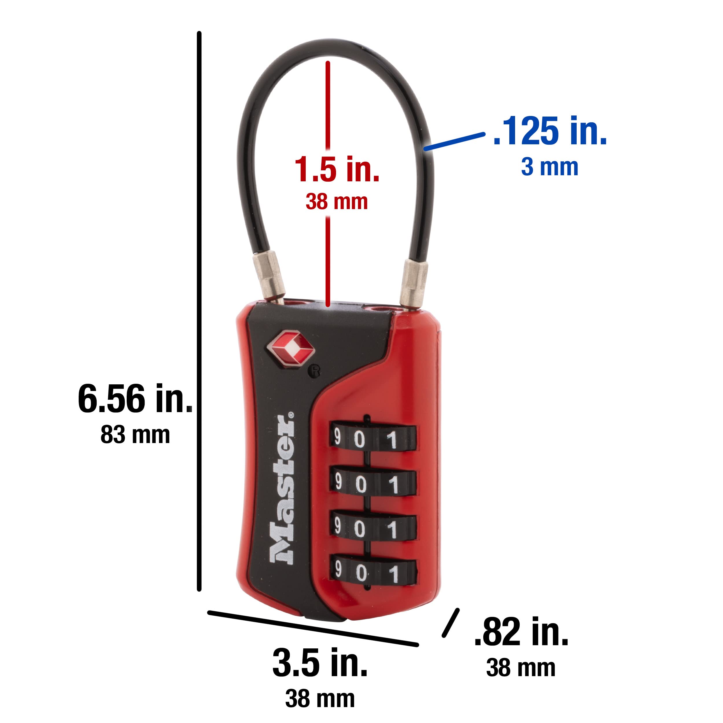 Master Lock TSA Approved 4-Digit Combination Luggage Lock with Flexible Cable, Travel Security Padlock