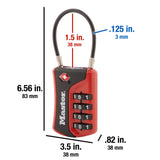 Master Lock TSA Approved 4-Digit Combination Luggage Lock with Flexible Cable, Travel Security Padlock