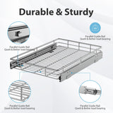 Heavy-Duty Pull-Out Cabinet Organizer – Chrome Slide-Out Drawer Basket for Kitchen Storage (14.8” W x 21” D)