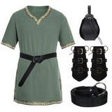 Medieval Viking Warrior Set – Green Tunic with Belt, Arm Guards & Pouch ⚔️🍃