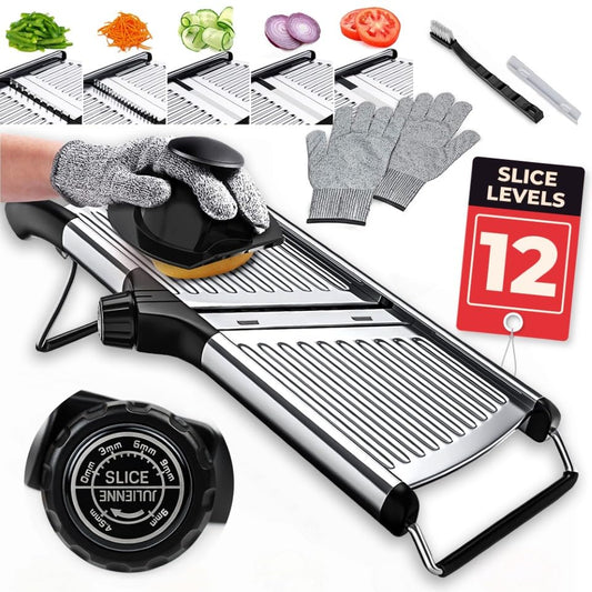 Adjustable Mandoline Vegetable Slicer – Professional Precision Food Slicer with Safety Gloves