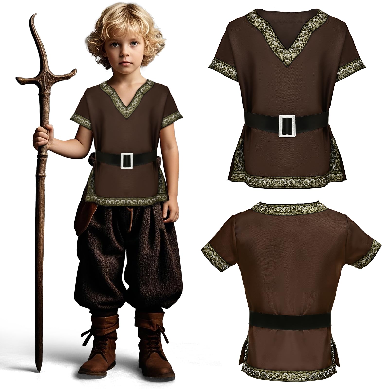 Navy Renaissance Kids Costume Set – 3-Piece Medieval Cloak, Shirt & Belt for Boys 🏰⚔️