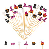Halloween Cocktail Picks Set – 240Pcs Bamboo Party Toothpicks with Ghost, Pumpkin & Bat Designs for Snacks, Fruits & Appetizers