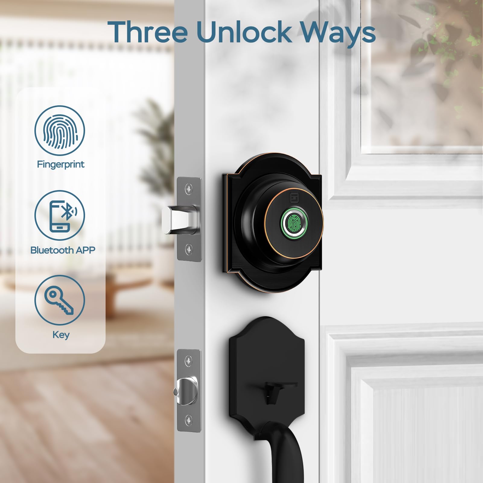 Smart Fingerprint Door Lock with Bluetooth App Control, Keyless Entry Deadbolt, Auto Lock Security System for Front Doors