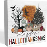 Happy Halloween Wooden Sign – Cute 5x5” Pink Boo Decor with Pumpkin, Bat & Dog Design for Home or Office