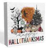 Happy Halloween Wooden Sign – Cute 5x5” Pink Boo Decor with Pumpkin, Bat & Dog Design for Home or Office