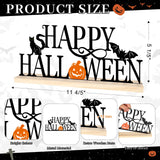 Metal Happy Halloween Table Sign – Black & Orange Desktop Decoration with Wooden Base (Multi-Color)