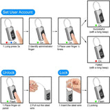 Waterproof Fingerprint Smart Padlock with Backup Key, USB Rechargeable Biometric Security Lock for Gym, Luggage & Storage