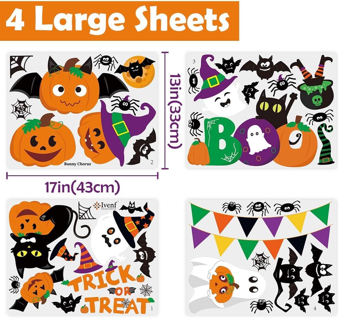 Halloween Window Clings – 44 Double-Sided Reusable Stickers for Glass Windows, Doors & Mirrors