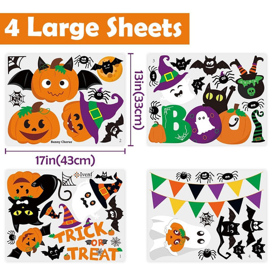 Halloween Window Clings – 44 Double-Sided Reusable Stickers for Glass Windows, Doors & Mirrors