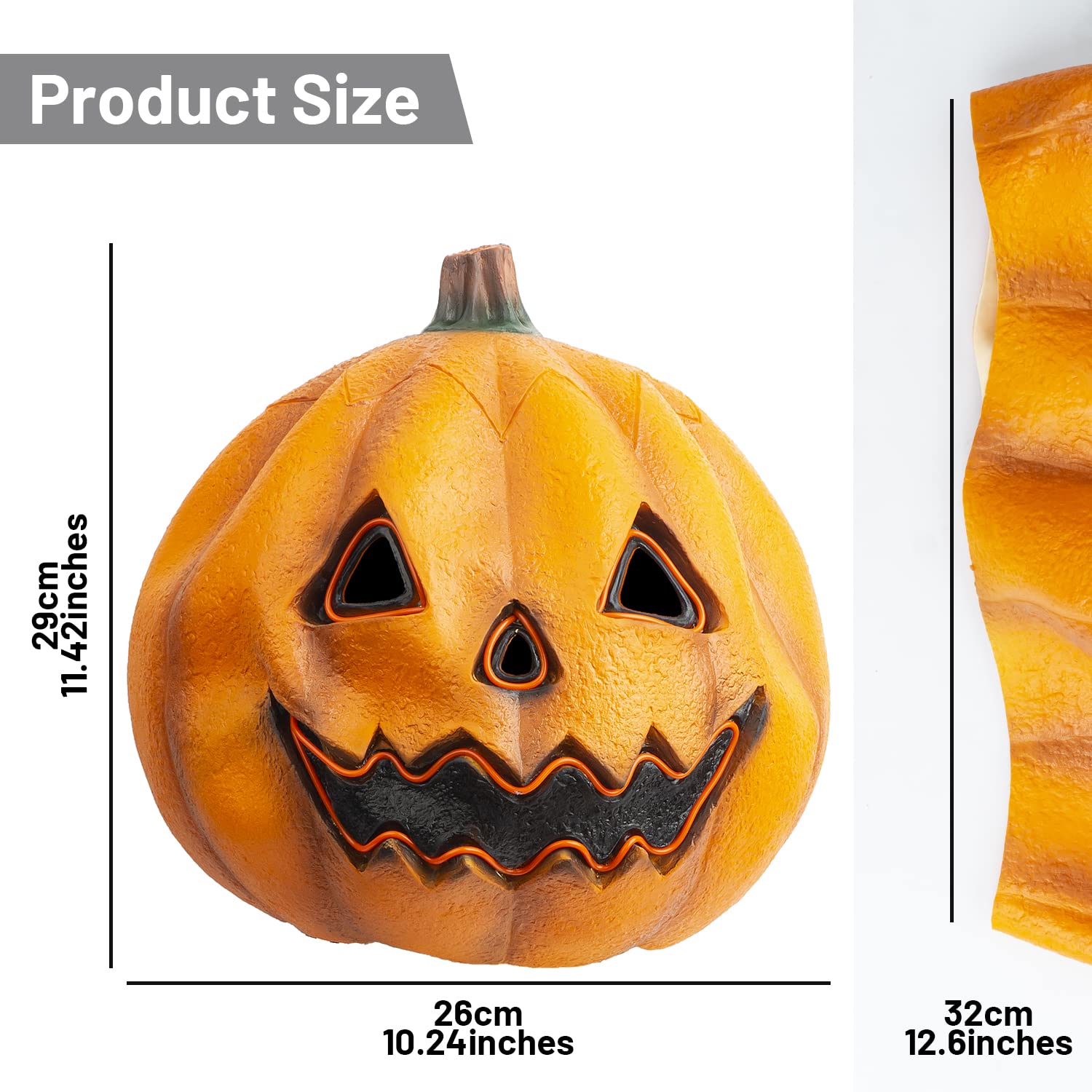 Realistic Pumpkin Latex Mask – Scary Halloween Horror Mask for Adults & Kids, Non-Toxic Natural Latex Full Head Mask