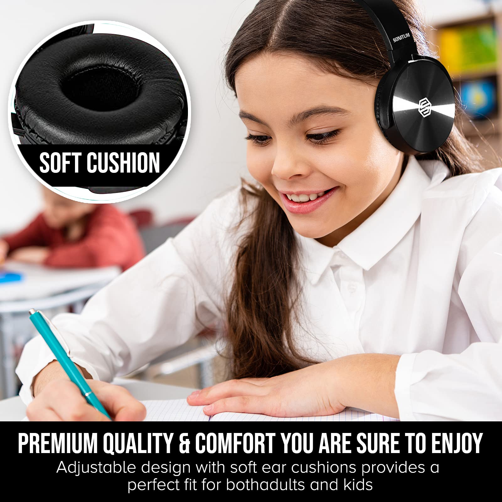 Sonitum Classroom Headphones Bulk 10-Pack – On-Ear Student Headsets with Mic for School