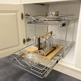 Chrome 2-Tier Pull-Out Cabinet Organizer – Individual Slide-Out Drawers for Wide Base Cabinets