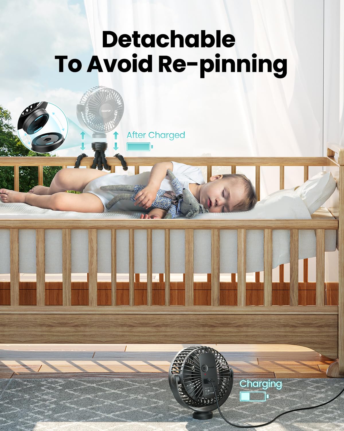 USB Rechargeable Stroller Fan for Baby – Portable Clip Fan with Flexible Tripod & Quiet Cooling