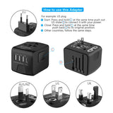 SAUNORCH Universal International Travel Power Adapter – USB-C & USB-A Fast Charging, Worldwide Plug (Black)