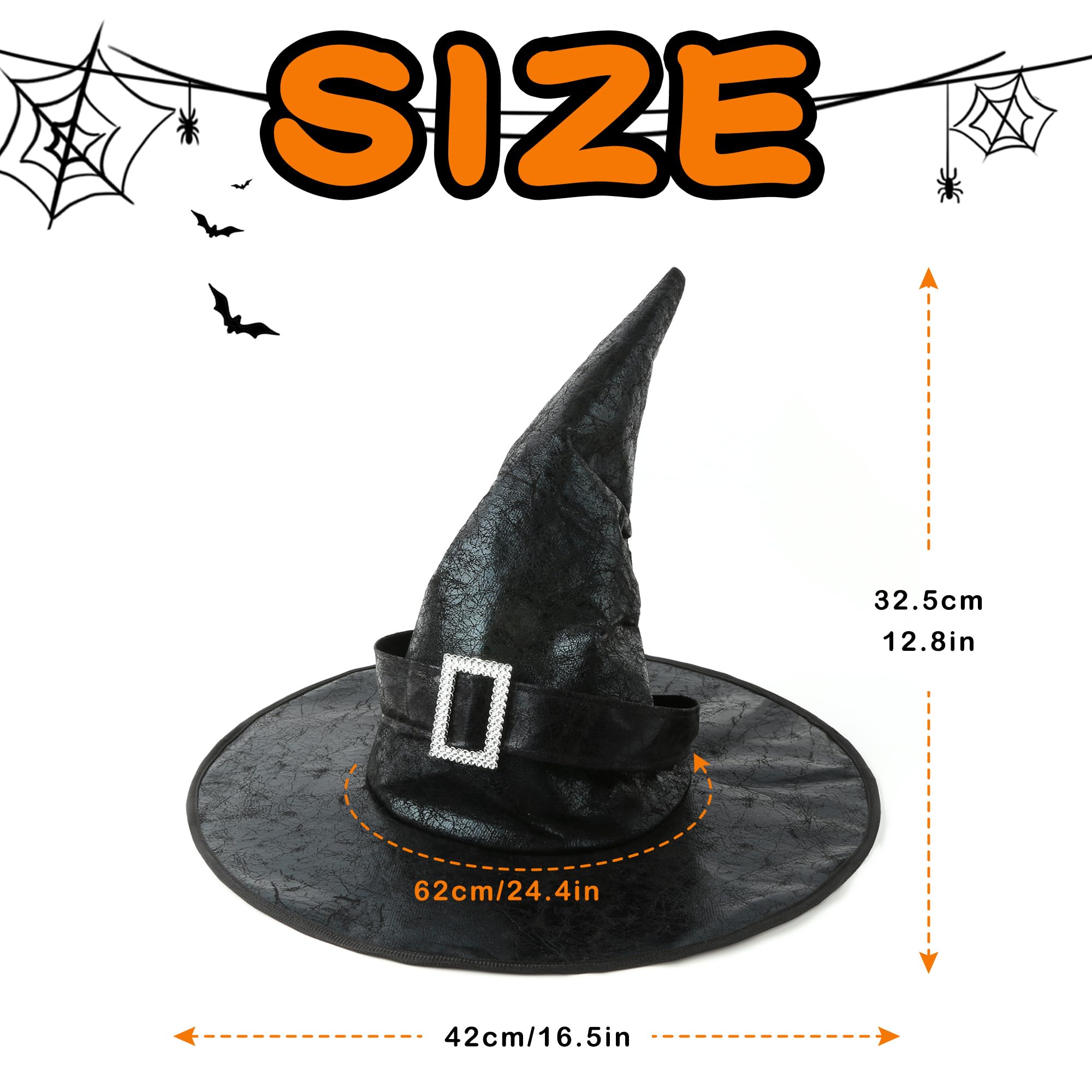 Black Witch Hat with Decorative Trim & Shapeable Wire Edge – Halloween Costume Accessory for Adults