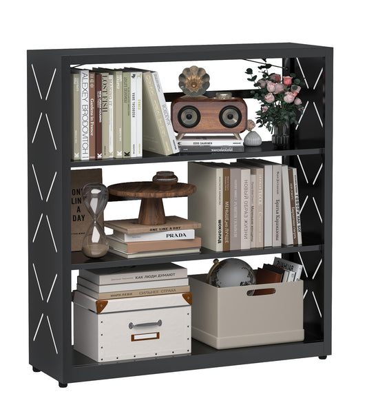 METALOONG 3-Tier Adjustable Metal Bookshelf – Heavy-Duty Storage Rack with Anti-Tip Safety Kit (Black)
