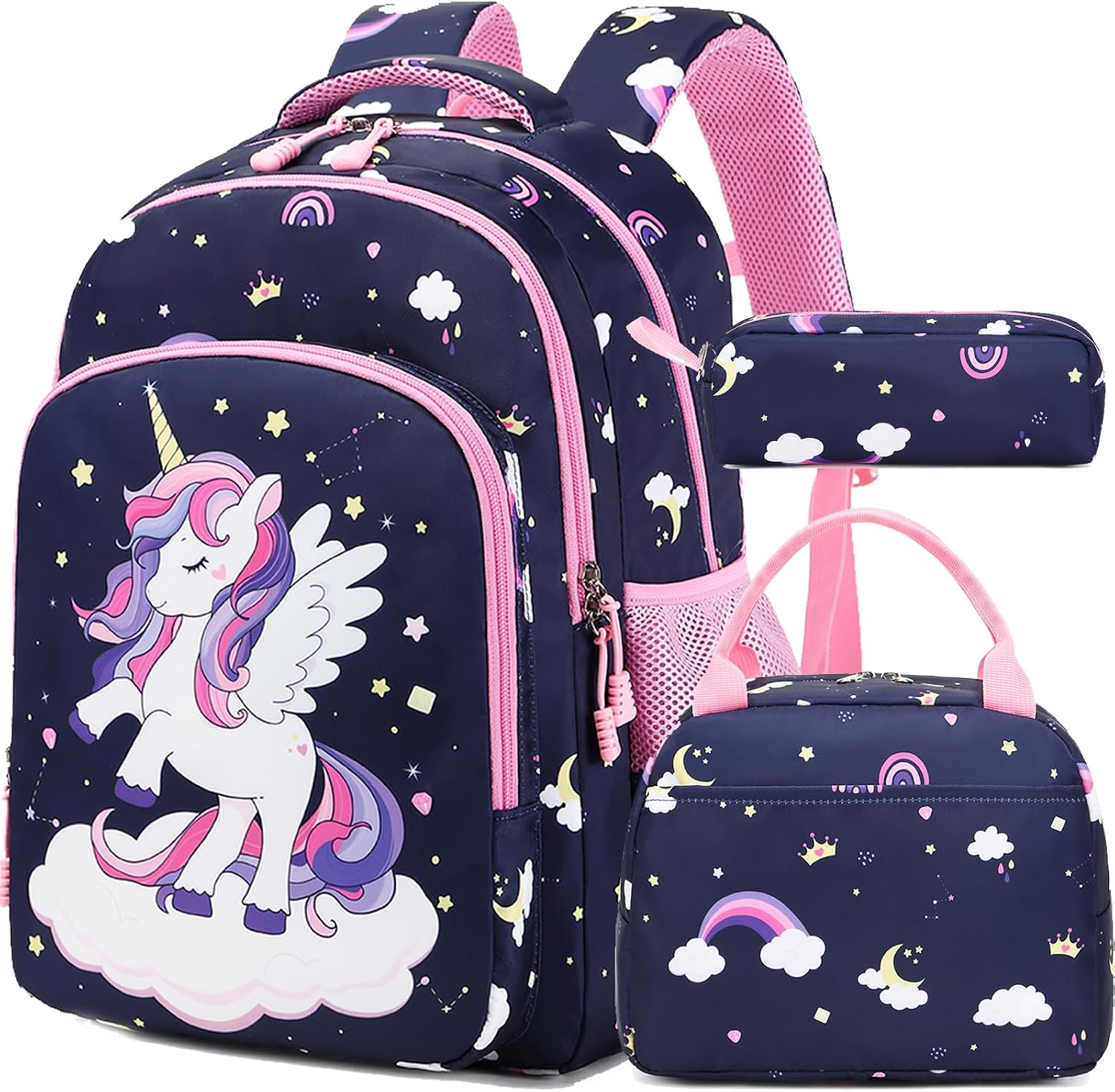 Purple Unicorn School Backpack Set with Lunch Bag