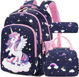 Purple Unicorn School Backpack Set with Lunch Bag
