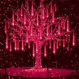 Red LED Meteor Shower Lights – 192 LEDs, 8 Tubes, Waterproof Cascading Icicle Lights for Halloween & Christmas