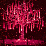 Red LED Meteor Shower Lights – 192 LEDs, 8 Tubes, Waterproof Cascading Icicle Lights for Halloween & Christmas