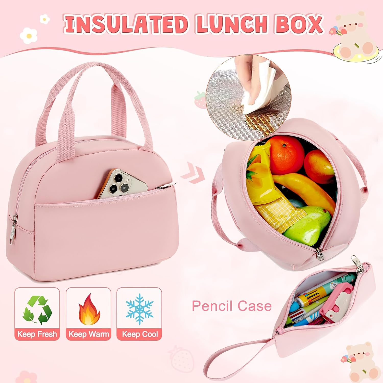 Pink 3-Piece School Backpack Set with Laptop Sleeve
