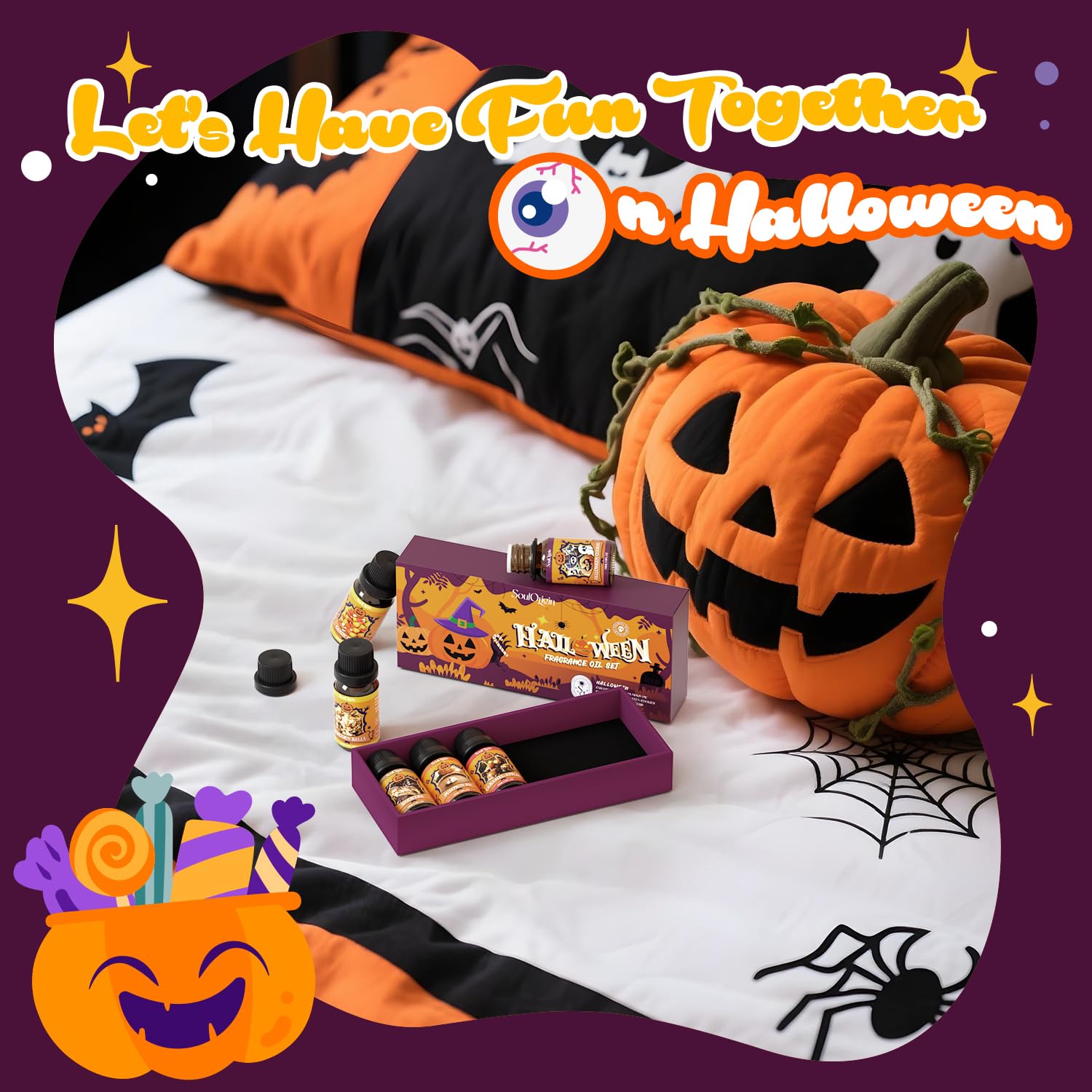 Halloween Essential Oil Set – 6 Frightfully Fun Scents (Caramel Apples, Pumpkin Pie, Candy Corn, Halloween Cookies, Popcorn Balls & Snickers Bars) – Festive Aromatherapy Oils for Candles, Diffusers & DIY Crafts