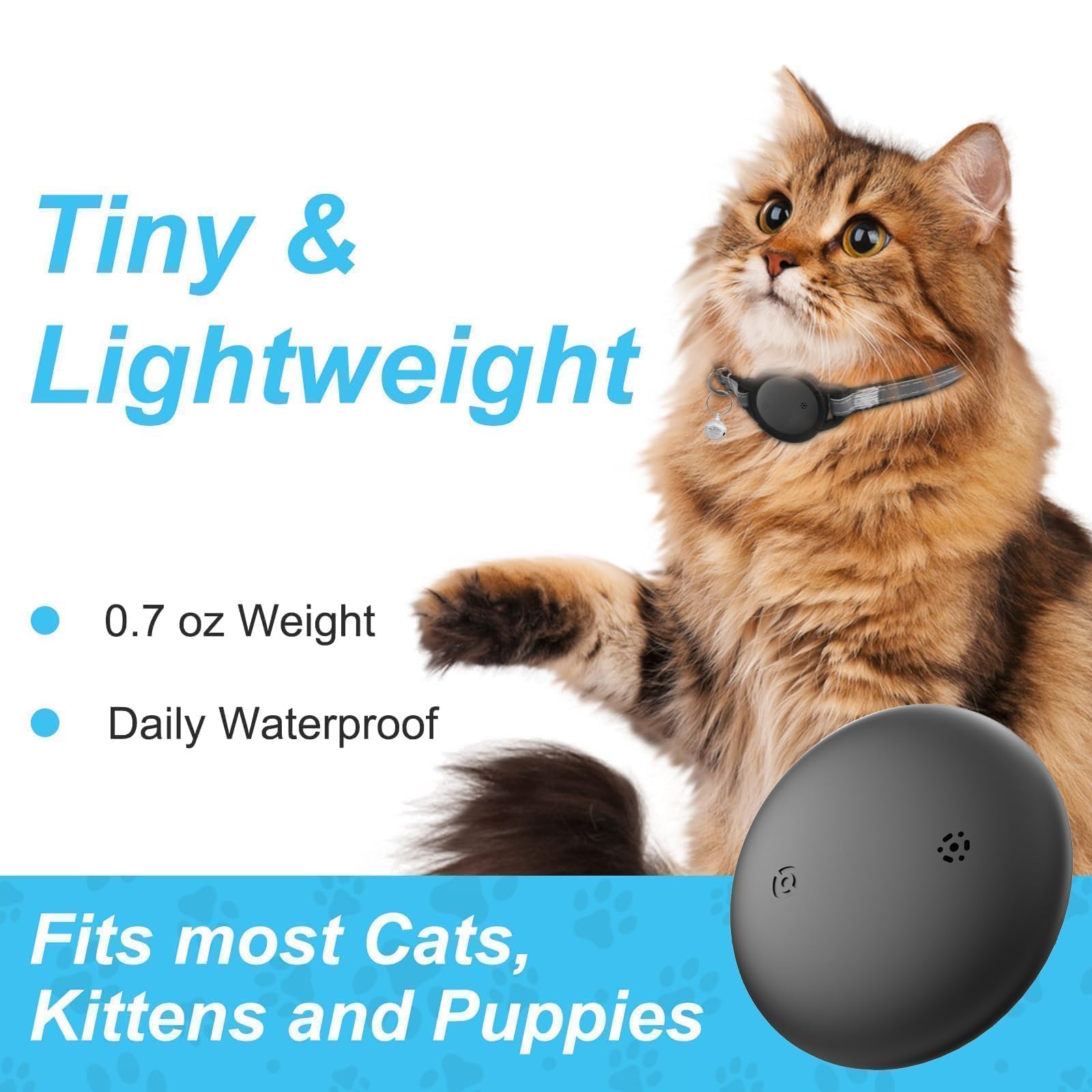 Mini GPS Cat Tracker Collar Apple Find My Compatible Waterproof Reflective Smart Cat Tracking Device No Subscription